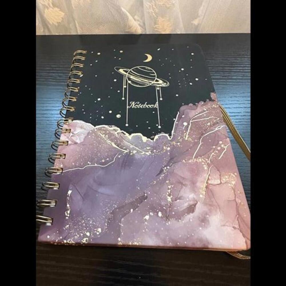 Celestial-Inspired Spiral Notebook - Purple and Gold Marble Cover